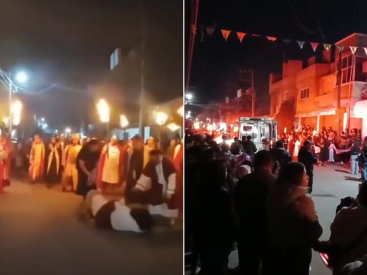 Actor que interpretaba a Jesús en Pasión de Cristo en Xonacatlán, Estado de México, sufre un accidente. AMEXI Fotos Captura de videos