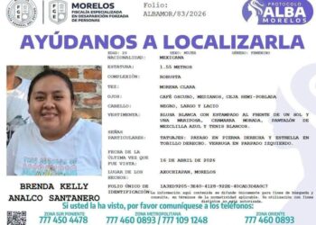 Brenda Kelly Analco. Ficha de búsqueda por desaparición. AMEXI Foto FGE Morelos