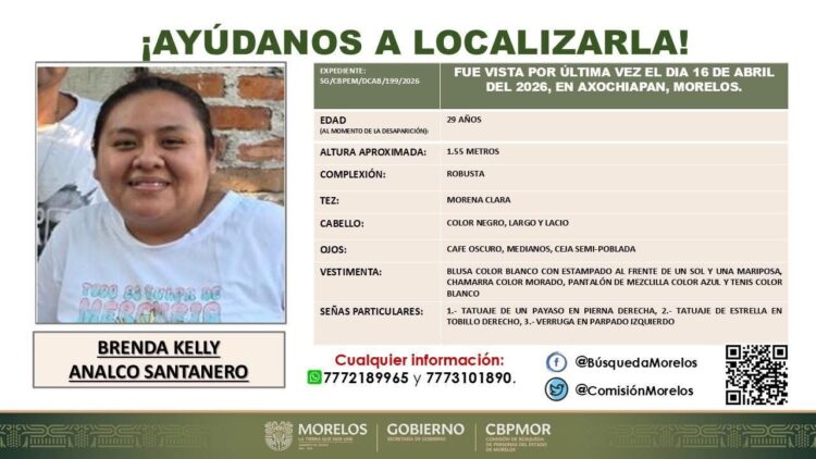 Fiscalía de Morelos confirma que restos hallados en Axochiapan son de Brenda Kelly