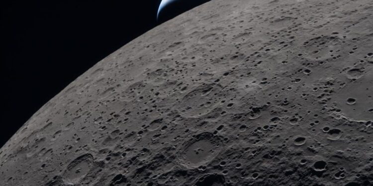 La Tierra vista desde la superficie lunar.