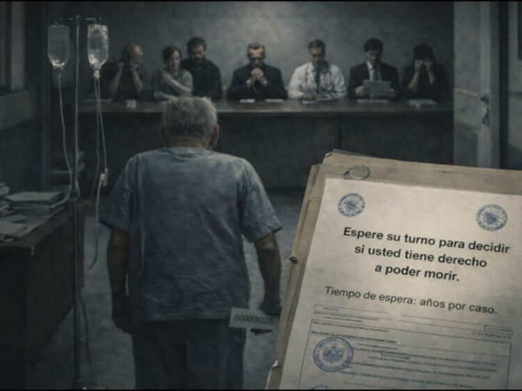 Muerte digna. Para decidir sobre tu cuerpo, hay que esperar. Imagen diseñada por Iris Bringas, generada a través de I.A.