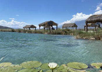 Vista de Cuatrociénegas con dunas de yeso y pozas de agua turquesa en un entorno desértico, ejemplo de turismo sustentable en México.