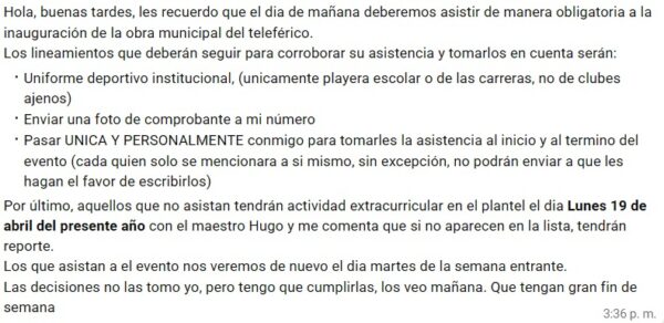 Mensaje a estudiantes y trabajadores del Colegio de Bachilleres (COBAEM)