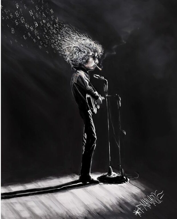 Bob Dylan Guitarra negro. AMXI Imagen Manjarrez