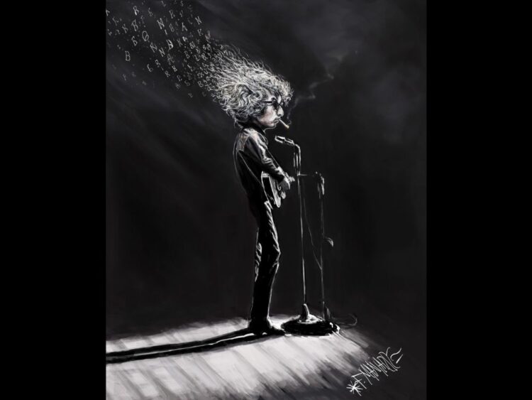 Bob Dylan con guitarra, portada. AMEXI Imagen Manjarrez