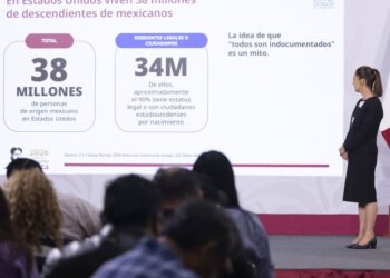 mexicanos Claudia Sheinbaum, conferencia del 8 de mayo de 2026. AMEXI Foto Presidencia