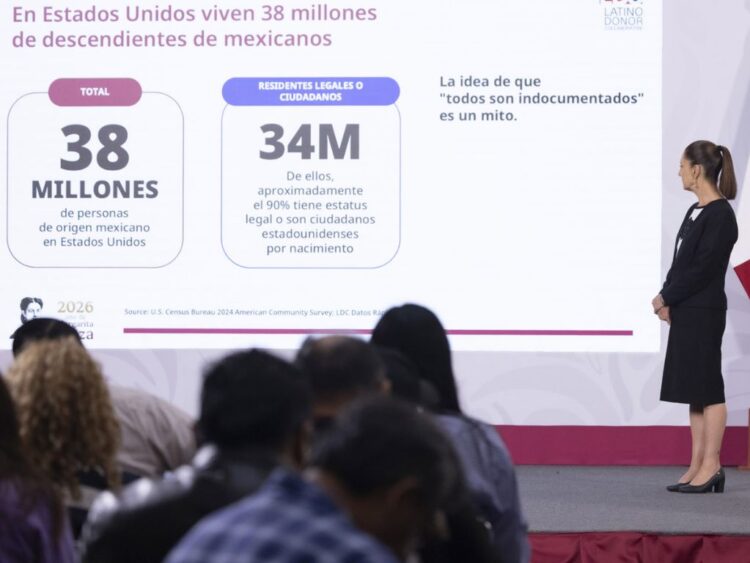 mexicanos Claudia Sheinbaum, conferencia del 8 de mayo de 2026. AMEXI Foto Presidencia