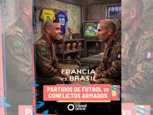 Imagen promocional de una producción televisiva sobre futbol que mezcla historias de crimen, violencia y rivalidades mundialistas con figuras históricas del deporte.