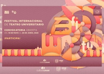 Cartel del 33° Festival Internacional de Teatro Universitario 2026 de la UNAM con información sobre la convocatoria para estudiantes y personas recién egresadas de teatro y artes escénicas.