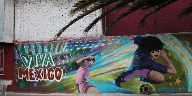 Los murales mundialistas pintados por jóvenes artistas urbanos en Neza, Edomex