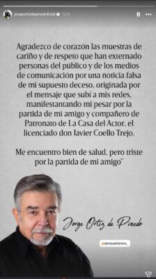 Jorge Ortiz de Pinedo reaparece y desmiente rumores de su muerte | AMEXI/FOTO: IG @jorgeortizdepinedoficial