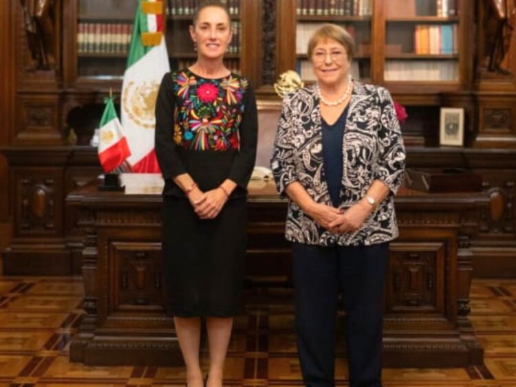 Claudia Sheinbaum y Michelle Bachelet. Respaldo para el relevo en la ONU. AMEXI Foto Presidencia de la Republica