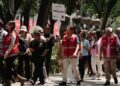 Tensión Simulacro en Paseo de la Reforma, afuera de la Fiscalía. AMEXI/Foto: Fernando Ortega