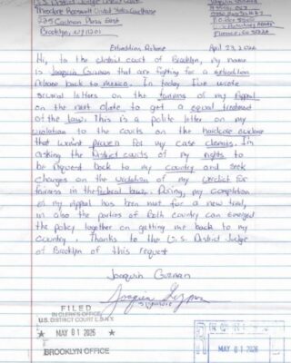 Una de las cartas de Joaquín Guzmán Loera.