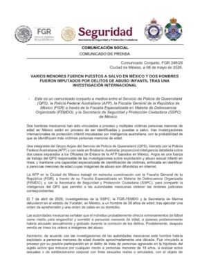 En el comunicado se precisa que se vincula a proceso a dos hombres mexicanos, uno de los sujetos cometía los delitos desde hace diez años.