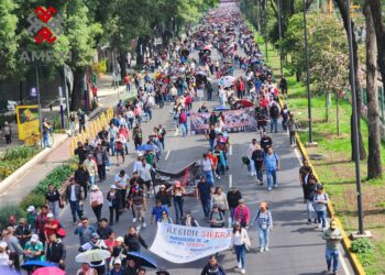 Con la consigna "si no hay solución, no rueda su balón" miles de integrantes de la CNTE, marchan sobre la calzada Tlalpan, este 11 de junio, en la CDMX