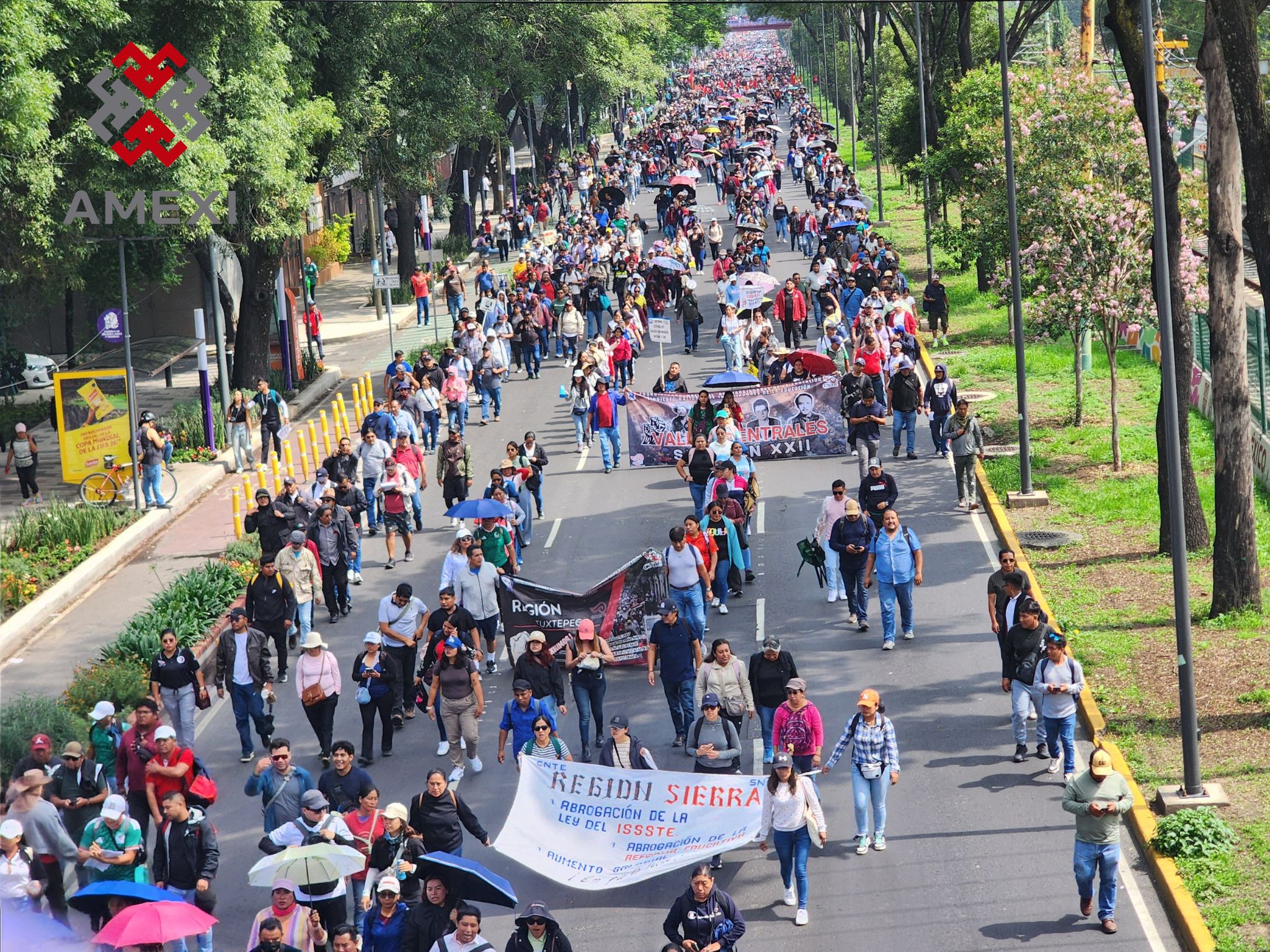 Con la consigna "si no hay solución, no rueda su balón" miles de integrantes de la CNTE, marchan sobre la calzada Tlalpan, este 11 de junio, en la CDMX