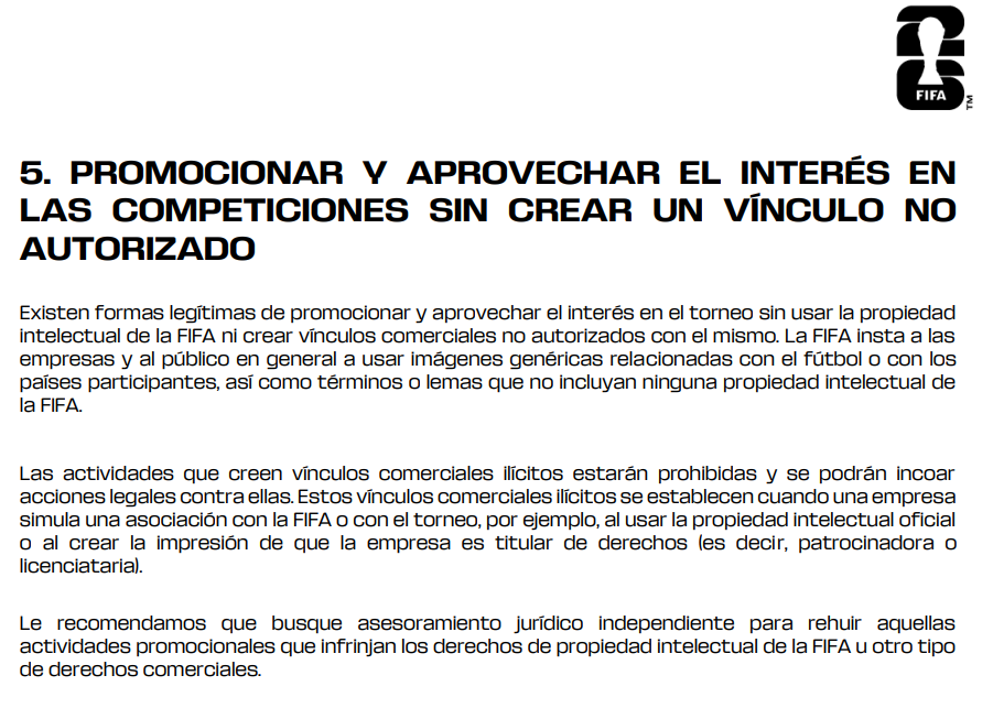 La FIFA restringe términos específicos cuando un medio los vincula con patrocinadores locales o los utiliza en secciones comerciales.