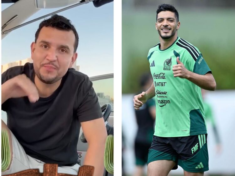 Raúl Jiménez durante un evento deportivo; el delantero mexicano mantuvo una relación con Paloma Llanes antes de casarse con Daniela Basso.