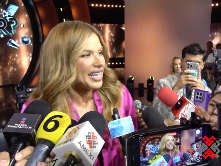 Marie Claire Harp ofrece declaraciones a medios de comunicación durante la presentación de un programa de televisión, donde habló sobre José Manuel Figueroa, la importancia de defender los derechos legales y aspectos de su vida personal.