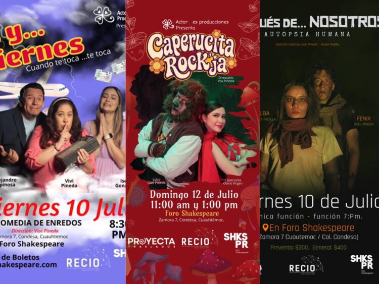 ntegrantes de las producciones Después de… Nosotros, 13 y… Viernes y Caperucita Rock'ja posan para promocionar la programación especial que se presentará en el Foro Shakespeare durante julio de 2026.