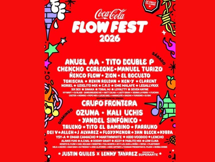 Cartel oficial del Coca-Cola Flow Fest 2026 con los artistas confirmados para la novena edición del festival urbano.