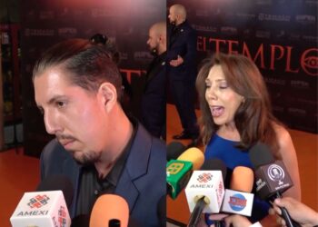 Luis Rodríguez y Cynthia Klitbo posan juntos durante la presentación de una película de terror psicológico en la Ciudad de México.