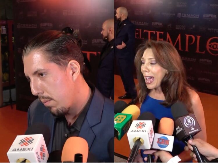 Luis Rodríguez y Cynthia Klitbo posan juntos durante la presentación de una película de terror psicológico en la Ciudad de México.