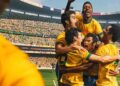Aficionado observa en televisión imágenes históricas de Copas del Mundo y documentales sobre leyendas del futbol.