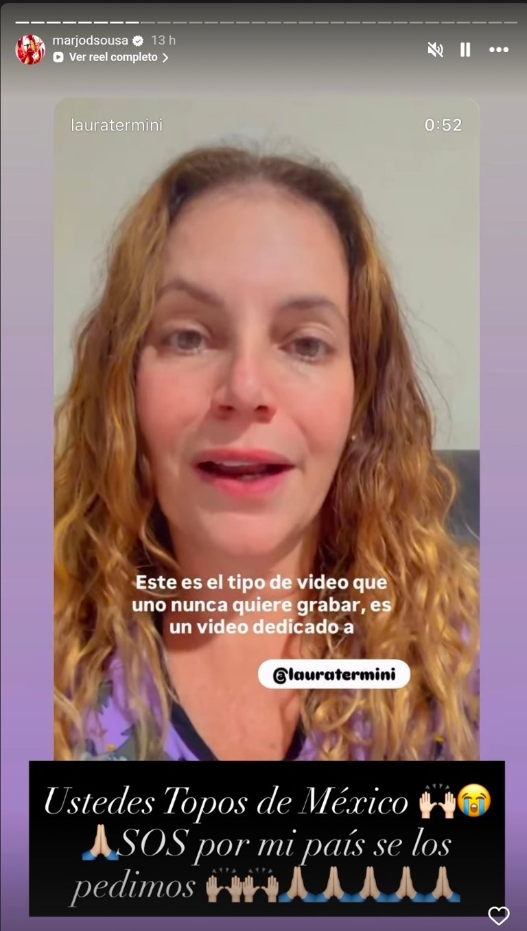 Marjorie de Sousa solicitó la intervención de los Topos de México tras los terremotos en Venezuela. | AMEXI/FOTO: IG @marjodsousa