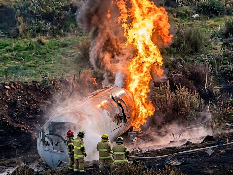 Pipa de gas explota en Texcoco