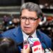 Durante un encuentro con medios en San Lázaro, Ricardo Monreal defiende a la presidenta Sheinbaum y habla de la petición de la CNTE de reformar el sistema de pensiones. AMEXI/Foto: Morena.