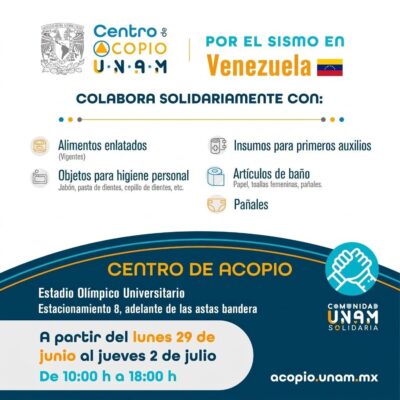 La UNAM habilitó un centro de acopio en el Estacionamiento 8 del Estadio Olímpico Universitario
