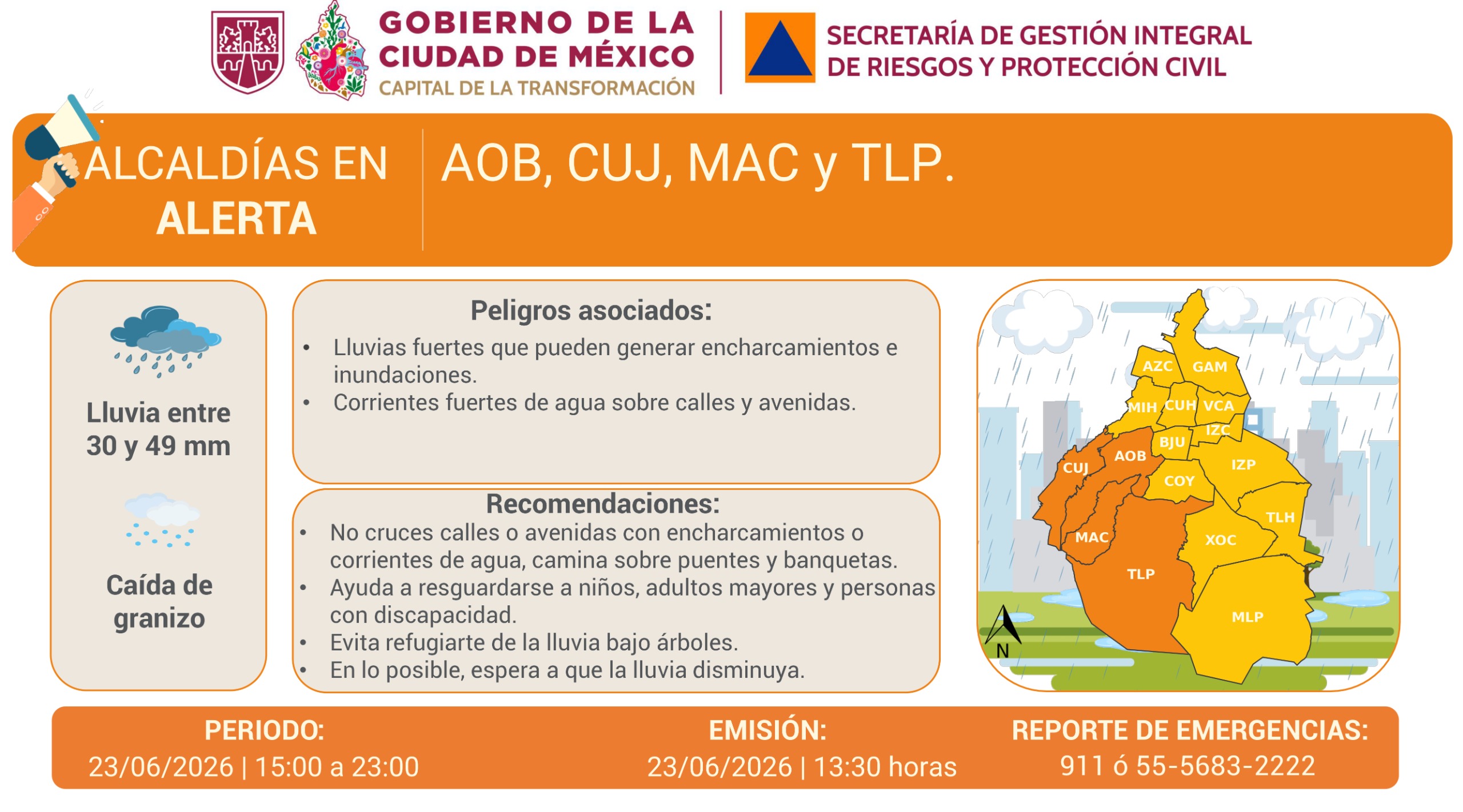 ¡Aguas! toma tus precaucione, pues en la tarde y noche de este martes 23 de junio de 2026 se prevén lluvias fuertes 