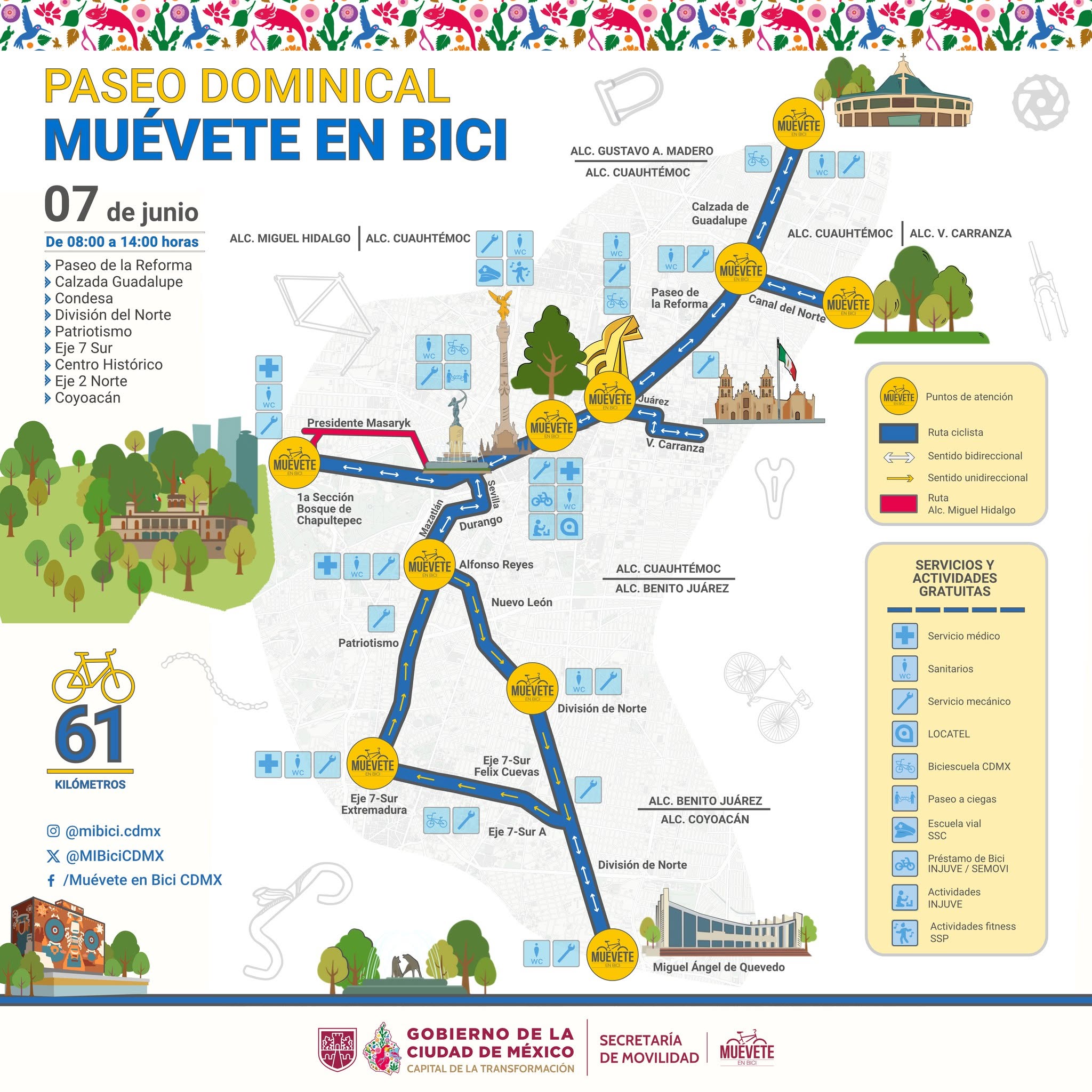 Muévete en Bici dominical: 61 km de rodada este 7 de junio