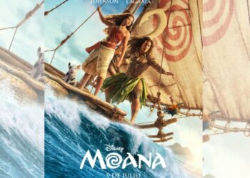 Imagen promocional de Moana con Catherine Lagaʻaia como Moana y Dwayne Johnson como Maui en la nueva adaptación de Disney.