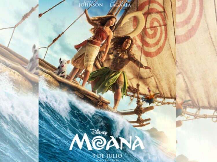 Imagen promocional de Moana con Catherine Lagaʻaia como Moana y Dwayne Johnson como Maui en la nueva adaptación de Disney.