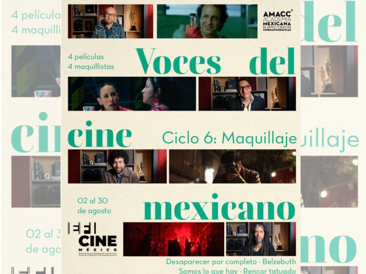 Cartel del ciclo Voces del cine mexicano dedicado al maquillaje cinematográfico, con una selección de películas mexicanas y la participación de Adam Zoller, Roberto Ortiz, Vladimir Amok y Jorge Michel Grau.