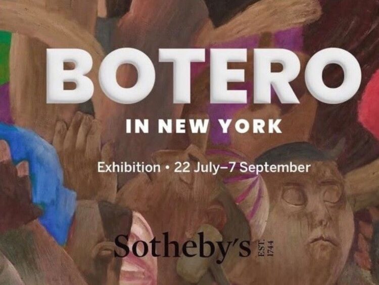 Obras de Fernando Botero exhibidas en la exposición Botero in New York, instalada en el Breuer Building de Sotheby’s, Nueva York, con pinturas y esculturas representativas del artista colombiano.