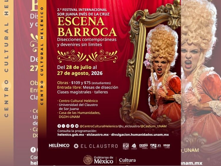 Actores participan en una puesta en escena del Festival Internacional Sor Juana Inés de la Cruz, dedicado a reinterpretar el teatro barroco mediante propuestas contemporáneas en el Centro Cultural Helénico y otras sedes.