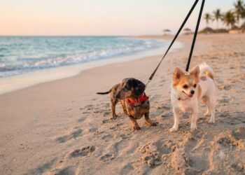 Persona pasea con su perro frente al Malecón de Mazatlán, uno de los espacios pet friendly que el destino ofrece para disfrutar las vacaciones de verano junto a las mascotas.