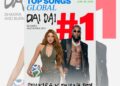 Shakira durante una presentación de “Dai Dai”, el tema oficial del Mundial 2026, que encabeza las listas globales de Spotify y Billboard junto a Burna Boy.