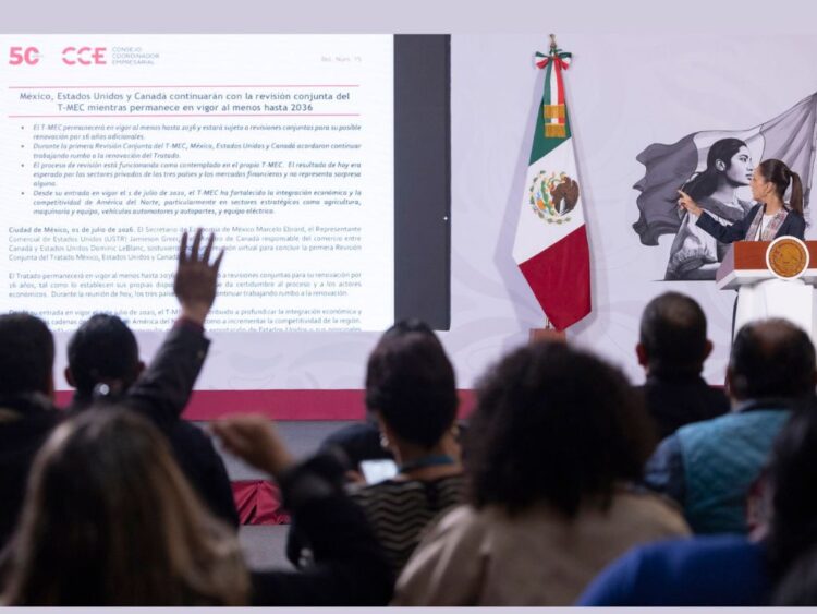 Habrá T-MEC hasta 2036, aseguran presidenta y Ebrard