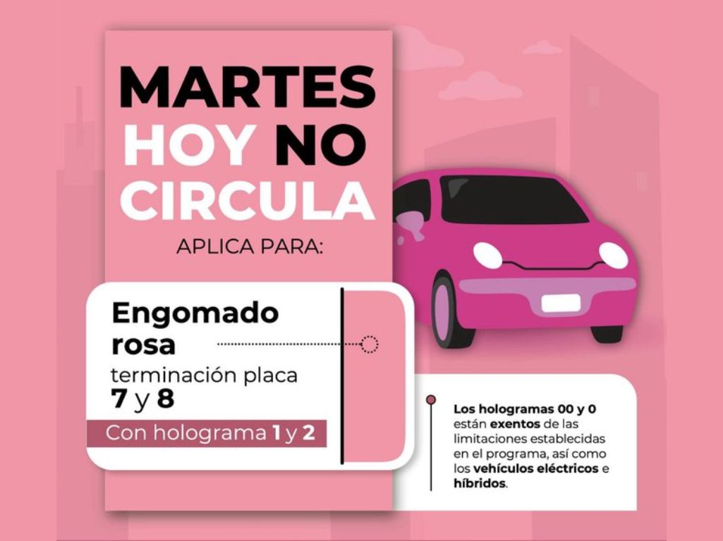 Hoy No Circula Martes 28 de julio