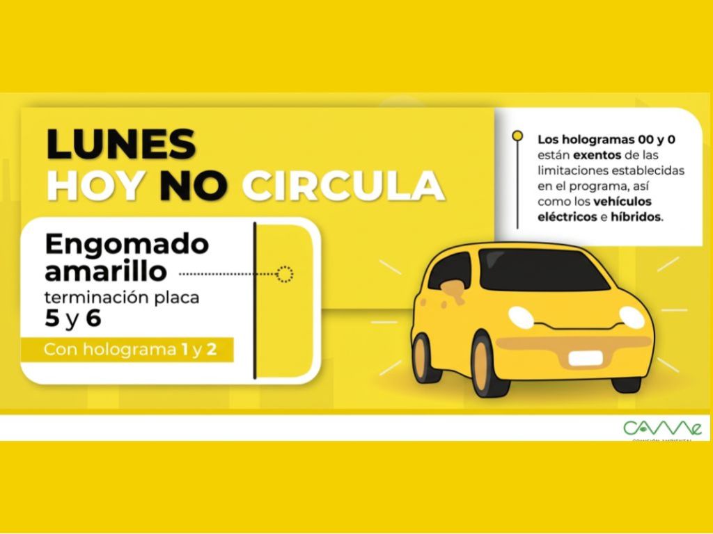 Hoy No Circula lunes 3 de agosto. AMEXI