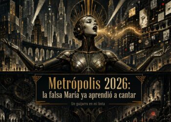 Metrópolis (“La falsa María aprendió a cantar”. Imagen diseñada por Iris Bringas, generada a través de I.A.)