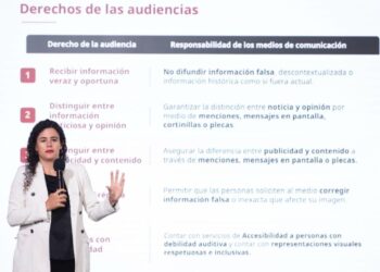 Luisa María Alcalde explica derechos de las audiencias. AMEXI Foto captura de video