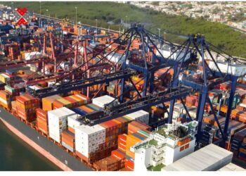 Contenedores en el Puerto de Manzanillo con aumento en movimiento de carga y récord de TEUs en México.