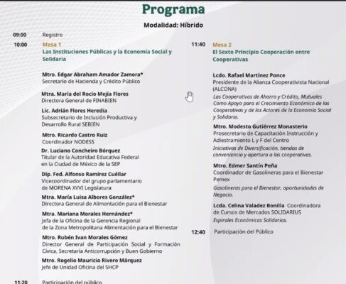 La jornada comenzará con la Mesa 1: "Las Instituciones Públicas y la Economía Social y Solidaria"
