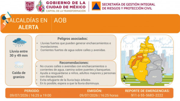 Alerta Naranja en Álvaro Obregón por lluvias fuertes